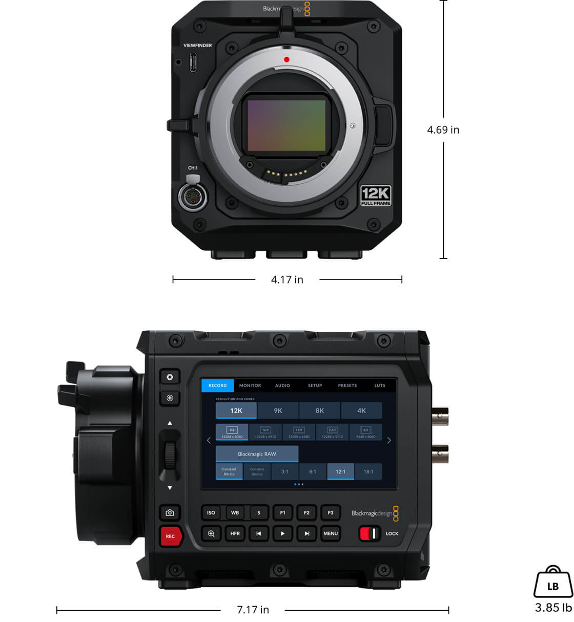 Blackmagic PYXIS 12K (EF Mount) weight and dimensions