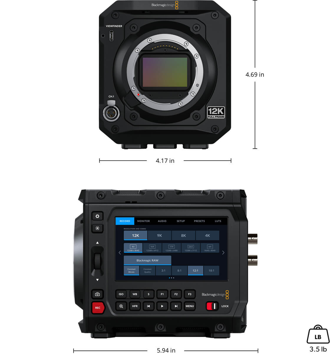 Blackmagic PYXIS 12K (L-Mount) weight and dimensions
