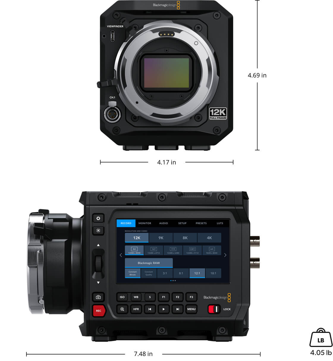 Blackmagic PYXIS 12K (PL Mount) weight and dimensions