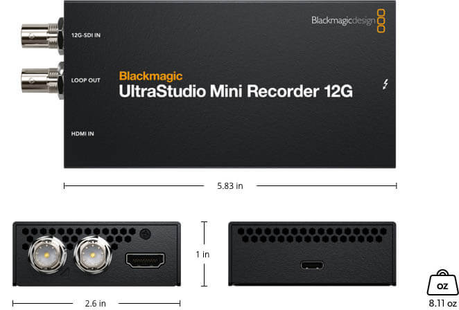 Blackmagic UltraStudio Mini Recorder 12G weight and dimensions