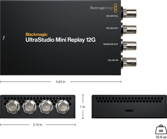 Blackmagic UltraStudio Mini Replay 12G weight and dimensions