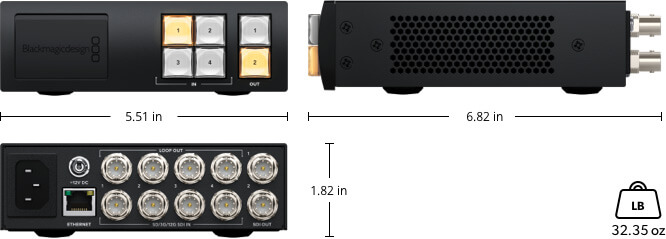 Videohub Mini 4x2 12G weight and dimensions